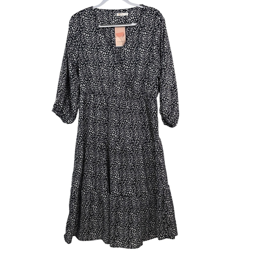 Kirundo Tiered Midi Dress XL Black White Animal Print